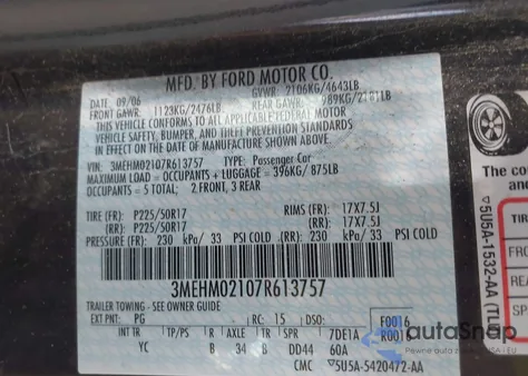 2007 Mercury Milan V6 Premier из США, поврежденный, VIN 3MEHM02107R613757